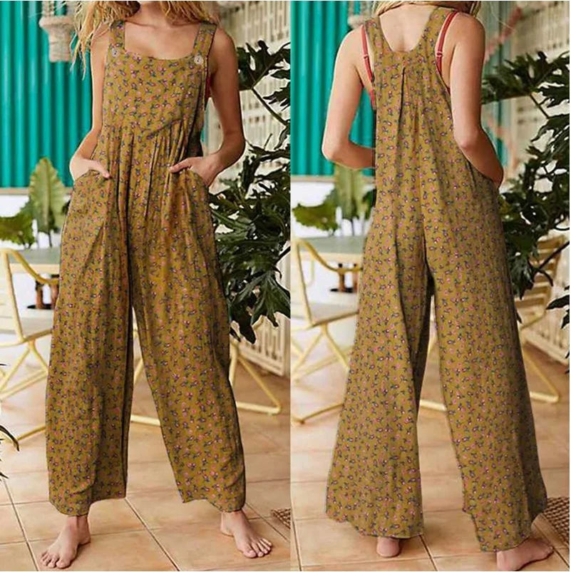 Women Casual Loose Flower Print Jumpsuits